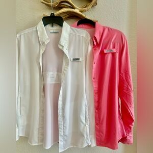 2 Columbia Women's PFG OMNI SHADE Long Sleeve Shirt White pink Sz L large